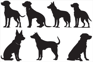 Dog silhouette collection on white background
