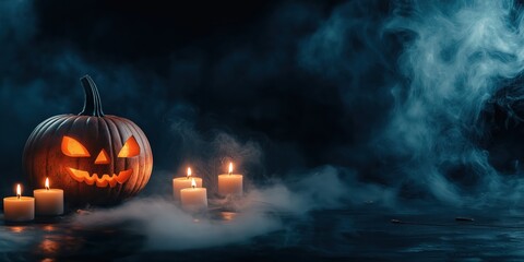 Spooky Halloween Pumpkin with Candles created by ai
