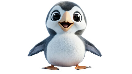 Realistic 3d render of a happy, furry and cute baby Puffin smiling with big eyes looking strainght