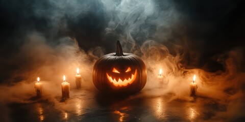 Spooky Halloween Pumpkin with Candles created by ai