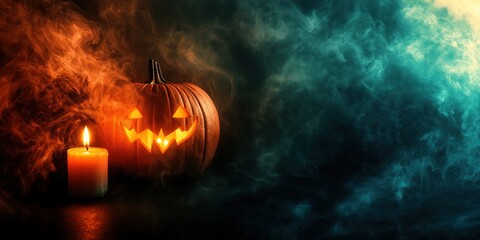Spooky Halloween Pumpkin with Candles created by ai