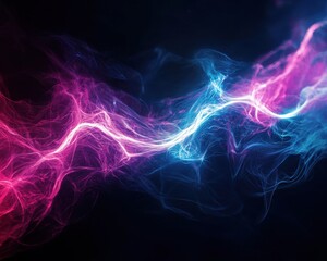 Vibrant fusion of pink and blue light waves flowing dynamically against a dark backdrop, ideal for modern designs and digital art.