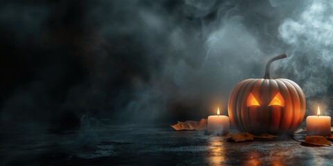 Spooky Halloween Pumpkin with Candles created by ai