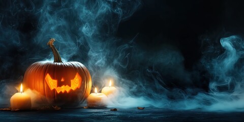 Naklejka premium Spooky Halloween Pumpkin with Candles created by ai
