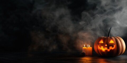 Spooky Halloween Pumpkin with Candles created by ai