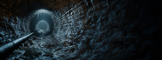 Detailed Underground Tunnel with Icy Walls and Pipe