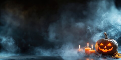 Spooky Halloween Pumpkin with Candles created by ai