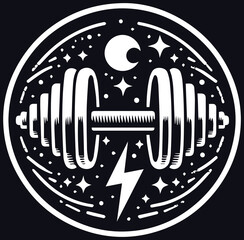 a sleek, minimalist vector logo with the outline of a dumbbell, emphasizing symmetry, strength, and fitness. t-shirt design.