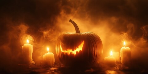 Spooky Halloween Pumpkin with Candles created by ai