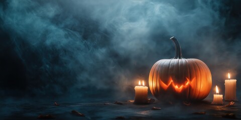 Spooky Halloween Pumpkin with Candles created by ai