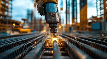 Naklejka premium Welding equipment on a construction site, ready for use, representing the readiness and importance of welding in construction.
