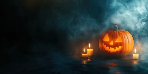 Spooky Halloween Pumpkin with Candles created by ai