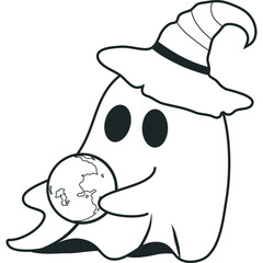 Cute Halloween Ghost Outline
