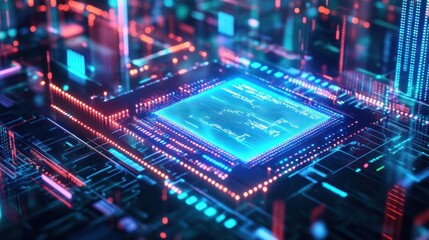 Obraz premium Futuristic Circuit Board with Glowing Processor