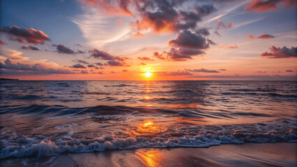 Fototapeta premium Panoramic sea sunset sky of clouds with beautiful tones on nature