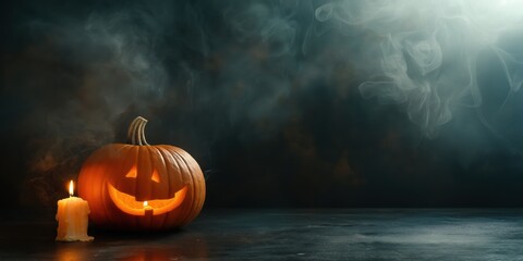 Spooky Halloween Pumpkin with Candles created by ai