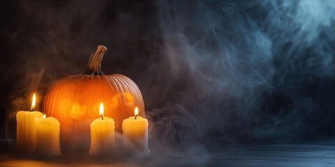 Spooky Halloween Pumpkin with Candles created by ai
