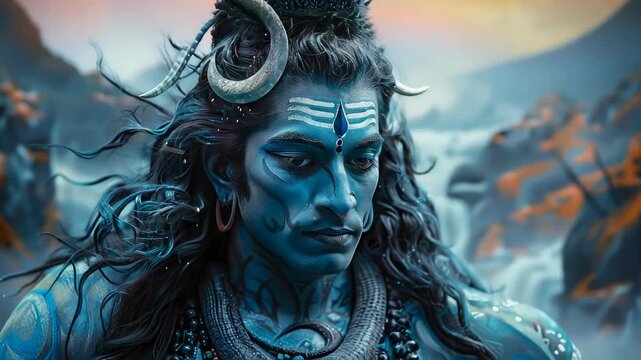 Mystical Shiva Depicted as Protector and Transformer in Serene Nature Setting at Dusk with Symbolic Elements, Enigmatic Mood, and Deep Cultural Significance