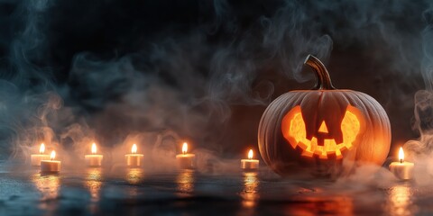 Spooky Halloween Pumpkin with Candles created by ai