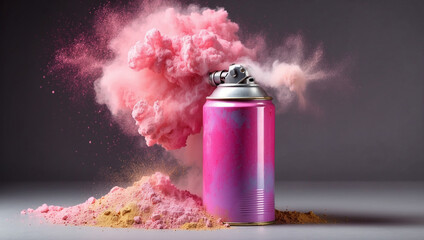 Pink aerosol can with colored powders