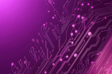 Obraz premium Abstract image of a circuit board with glowing lines and nodes on a pink gradient background. The intricate network of connections creates a modern, tech-inspired visual. Copy space available