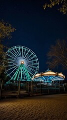 Fototapeta premium Deserted amusement park with the faint glow of old rides and a melancholic atmosphere
