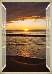 Open window | Window view | Sunset at the sea | Beach sunrise | Landscape | Nature | Calm
