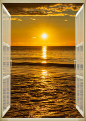 Open window | Window view | Sunset at the sea | Beach sunrise | Landscape | Nature | Calm