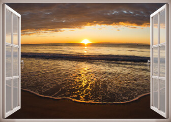 Open window | Window view | Sunset at the sea | Beach sunrise | Landscape | Nature | Calm