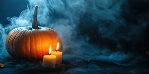 Spooky Halloween Pumpkin with Candles created by ai