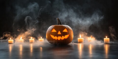 Spooky Halloween Pumpkin with Candles created by ai