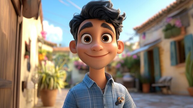 3D Cartoon Character of a Latin Man Posing Outside