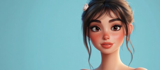 Naklejka premium 3D Cartoon Character of a Gorgeous Woman with Natural Makeup