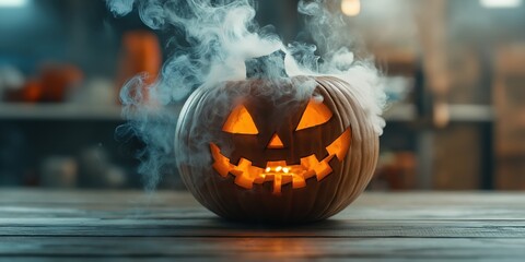 Spooky Halloween Pumpkin with Candles created by ai