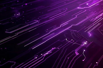 Obraz premium Abstract image of a circuit board with glowing lines and nodes on a pink gradient background. The intricate network of connections creates a modern, tech-inspired visual. Copy space available