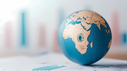 A detailed globe highlighting Africa, set against a backdrop of financial graphs. Perfect for global business concepts.