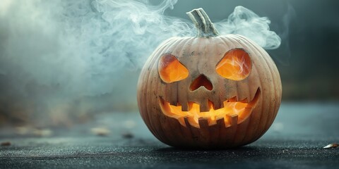 Spooky Halloween Pumpkin with Candles created by ai