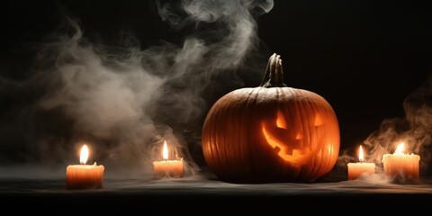 Spooky Halloween Pumpkin with Candles created by ai