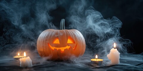 Spooky Halloween Pumpkin with Candles created by ai