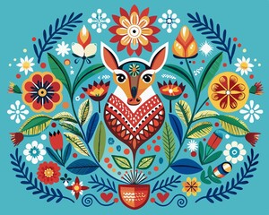 Scandinavian folk art handpainted design

