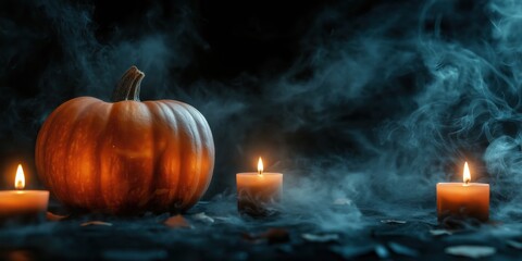 Spooky Halloween Pumpkin with Candles created by ai