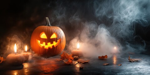 Spooky Halloween Pumpkin with Candles created by ai