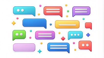Beautiful 3d render design set of a different chatting sms template bubbles. blank colorful text bubbles Vector illustration