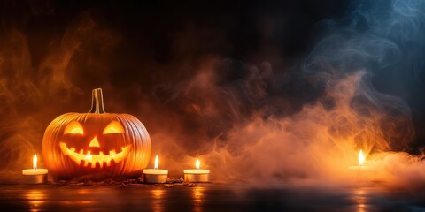 Spooky Halloween Pumpkin with Candles created by ai