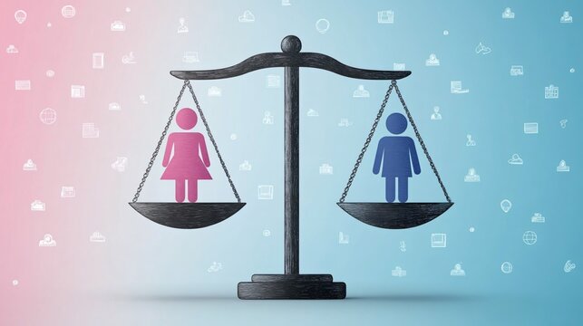 Achieving Gender Equality in Pay Scale balancing Equal Pay against Male and Female Symbols for Workplace Fairness Illustration