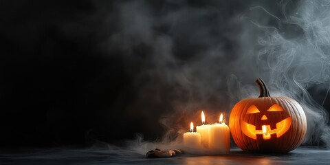 Spooky Halloween Pumpkin with Candles created by ai