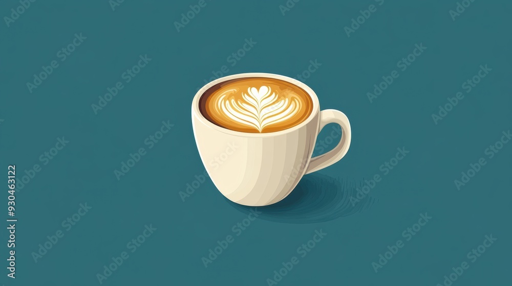 Wall mural Artistic Coffee Cup with Latte Art Illustration