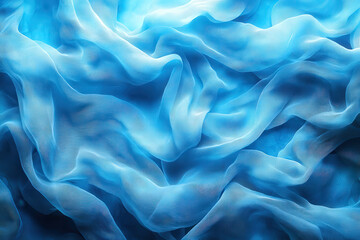 Fototapeta premium Abstract Blue Silk Texture: A mesmerizing close-up of soft, flowing blue silk fabric. Its delicate wrinkles and the interplay of light create an ethereal and luxurious backdrop. The vibrant blue hue e