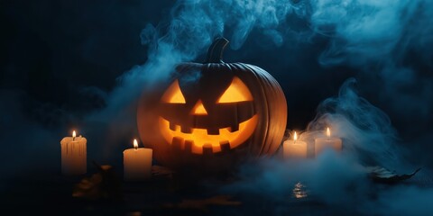 Spooky Halloween Pumpkin with Candles created by ai