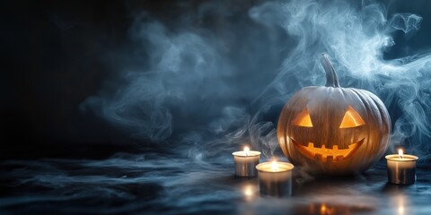 Spooky Halloween Pumpkin with Candles created by ai